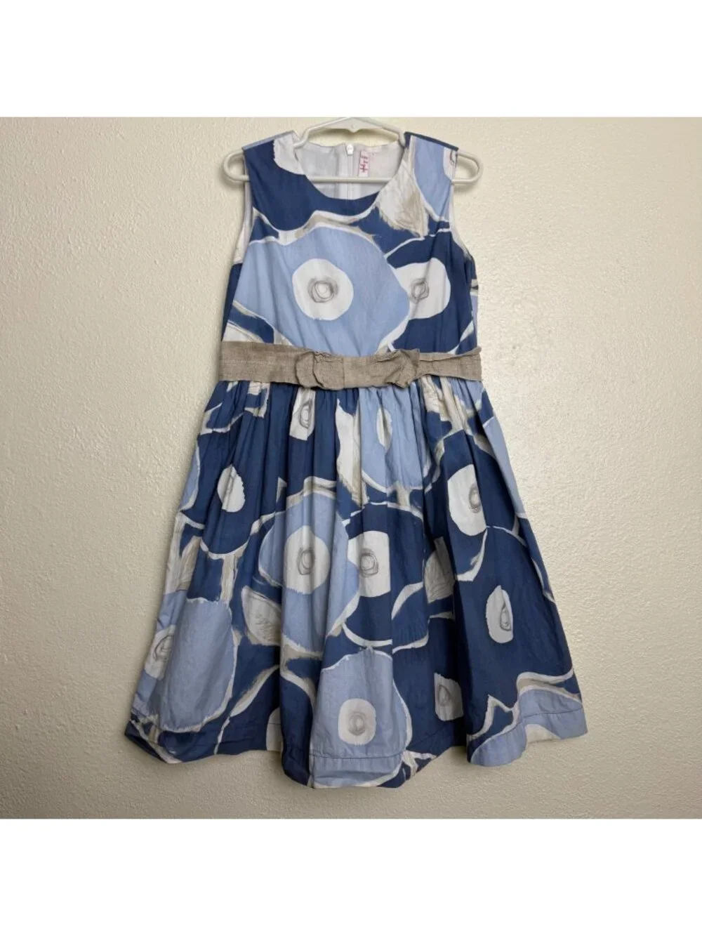 Il Gufo Girls Sleeveless Blue Floral Cotton Dress With Bow Belt